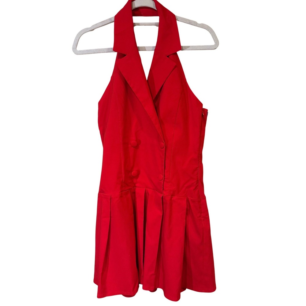Boohoo Red Halterneck Halter Fit Flare‎ Pleated Mini Dress Size 10